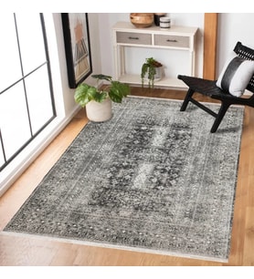 Dijital Baskı Antrasit Gri Geometrik Salon Halısı Eskitme Görünüm Kaymaz Tabanlı Model