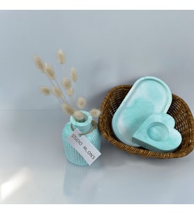 Studio Moon's Mint Yeşili & Beyaz 3'lü Set Dekoratif Vazo, Kalp Tealight Mumluk & Dekoratif Tabak