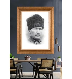 Altın Varaklı Çerçeveli Paspartulu Atatürk Tablo DC1472 (Gold)