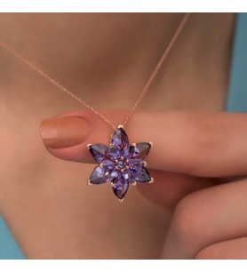 Ametist Taşlı Lotus Çiçeği Kolye-925 Ayar Gümüş