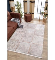 Dijital Kaymaz Yıkanabilir Krem Geometrik Salon Halısı Mutfak Halısı Koridor Halısı Yolluk HLN1962