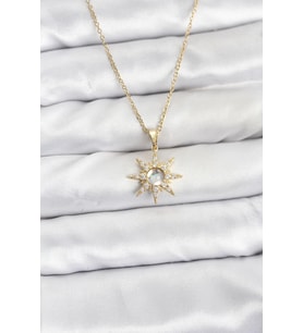 316L Çelik Zincir Gold Renk Kutup Yıldızı Model Zirkon Taşlı Kadın Kolye - TJ-BKO10861