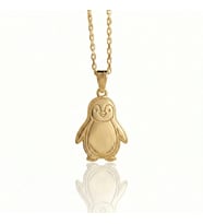 Kadın 925 Ayar Gümüş Zincirli Penguen Kolye (Altın)