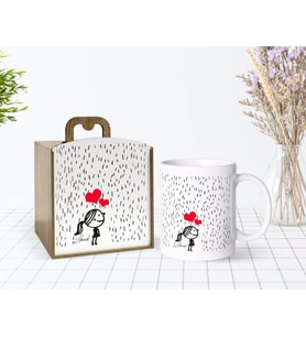 BK Gift Kişiye Özel Ahşap Kutuda Aşık Çöp Kadın Tasarımlı Beyaz Kupa Bardak-2