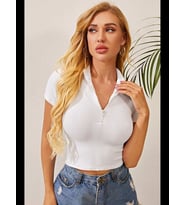 Fantezia Night Kadın Siyah Yarım Fermuarlı ve Kısa Kollu Crop Top Bluz