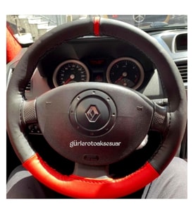 Renault Clio Uyumlu Dikmeli Direksiyon Kılıfı İki Renkli Kırmızı Yüzüklü