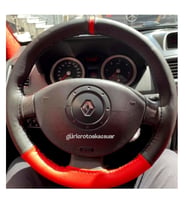 Renault Clio Uyumlu Dikmeli Direksiyon Kılıfı İki Renkli Kırmızı Yüzüklü