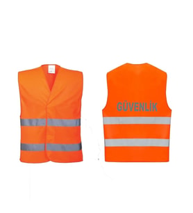 GÜVENLİK Yazılı Turuncu Renk Reflektörlü İkaz Yeleği x 3 Adet