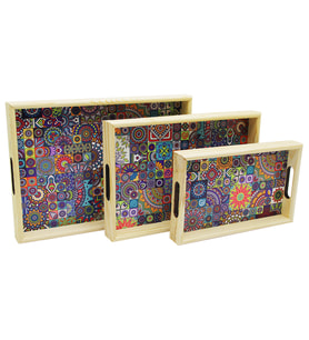 3 Boy Ahşap Tepsi Desenli Zemin 16X26 - 21X31 - 24X34Cm