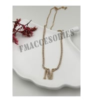 Çelik Kadın Kolye N Harfli Çelik Kolye 14 K Gold Renk Su Yolu Taşlı Zincirli 45 Cm Antialerjik 316L Kararmaz Kolye