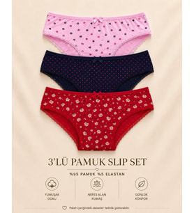 Intive Comfort Desenli Lacivert/Pembe/Kırmızı 3'lü Slip/Külot Set