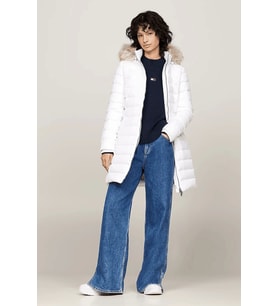 Tommy Hilfiger TJW ESSENTIAL HOODED DOWN COAT Kadın Beyaz Mont DW0DW18864YBR