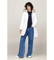 Tommy Hilfiger TJW ESSENTIAL HOODED DOWN COAT Kadın Beyaz Mont DW0DW18864YBR