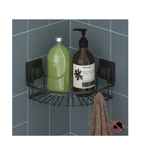 Banyo Köşe Rafı Paslanmaz EasyFix Yapışkanlı Siyah