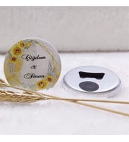 30 Adet Buton Açacak Magnet Nişan Şekeri Sarı Çiçekliı Uv Baskılı-