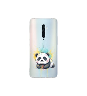 Oppo Reno 2Z ile Uyumlu Splash Panda Tasarımlı Şeffaf Silikon Kılıf