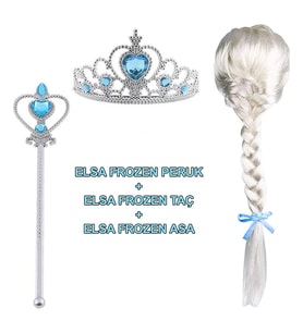 Örgülü Karlar Ülkesi Frozen Elsa Peruğu Tacı Ve Sopası Çocuk Boy