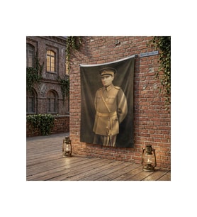 Atatürk Portre Türkiye Cumhuriyeti Kurucusu Mustafa K. Atatürk poster Bayrak Raşel Kumaş 100x150 cm ATA3