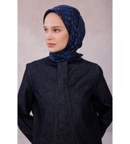 Logo Desen Saf İpek Twill Eşarp 4223D01 (Lacivert)