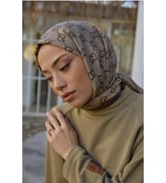 G Desenli İpek Kaşmir Çift Taraflı Şal - Kahve/Bej
