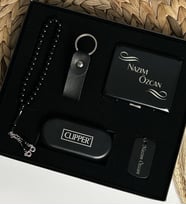 Özel Erkeklere Lüks Kutulu Sigara Tabakası & Orjinal Kutulu Büyük Boy Clipper Çakmak Tespih Deri Anahtarlık Askeri Künye Hediye Seti LK78