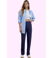 Kadın Yüksek Bel Straight Pantolon Dokuma Kumaş Casual Günlük Hafta Sonu Dayanıklı Malzeme (Lacivert)
