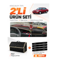 e-biz TOYOTA CARINA T170 (1988-1992) Uyumlu Torpido Örtüsü + Deri Bagaj Çantası - Siyah-Bej - TO008