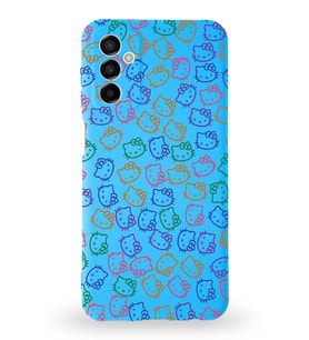 Samsung Galaxy M23 Uyumlu Lansman Kılıf Hello Kitty Tasarımlı İçi Kadife Kapak-Mavi (Şeffaf)