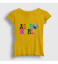 Presmono Kadın Sarı Astroworld V2 Travis Scott T-Shirt 44132tt (Sarı)