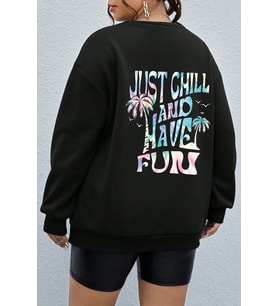 Unisex Just Fun Baskılı Bisiklet Yaka Sweatshirt (Siyah)