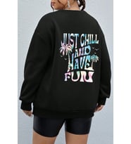 Unisex Just Fun Baskılı Bisiklet Yaka Sweatshirt (Siyah)