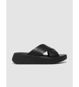 FitFLop FitFlop F-MODE FW5 Hakiki Deri Siyah Kadın Çapraz Bantlı Terlik
