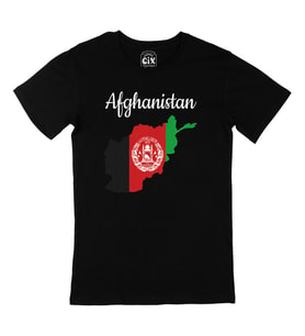 Afganistan Haritalı ve Bayraklı Siyah Tişört
