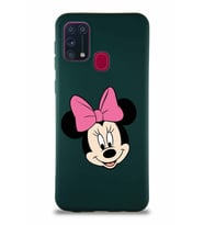 Samsung Galaxy M31 Soft Premier Kapak Minnie Mouse-C Tasarımlı Silikon Kılıf - Yeşil (Şeffaf)