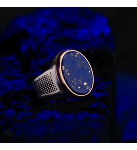 Lapis Lazuli Taşlı Oval Kasa 925 Ayar Gümüş Erkek Yüzük