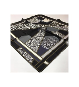 Geometrik Desen Black Seri Twill Eşarp Eşarp Askısı ile Birlikte 90x90 cm Siyah 