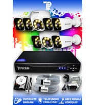PICAM 8 Kameralı Kare 2 İç Kamera Set 2 TB HDD Full HD Renkli Gece Görüşlü Güvenlik Kamerası Sistemi