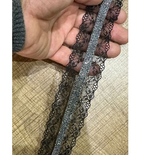4 CM EN SİYAH TÜL GÜMÜŞ DETAYLI ŞERİT DİKİŞ GİYİM AKSESUARI 1 METRE