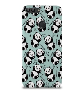 Huawei P Smart Uyumlu Lansman Kılıf Panda Tasarımlı İçi Kadife Kapak-Turkuaz (Şeffaf)
