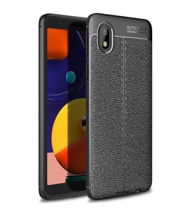 Galaxy A01 Core Kılıf Zore Niss Deri Desenli Silikon Kılıf (Siyah)