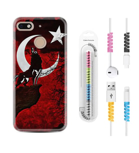 General Mobile GM8 Go GM9 GM20 Pro Plus Kılıf Kablo Koruma Spiral Silikon Wolf and Moon 2 1381