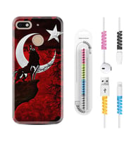 General Mobile GM8 Go GM9 GM20 Pro Plus Kılıf Kablo Koruma Spiral Silikon Wolf and Moon 2 1381