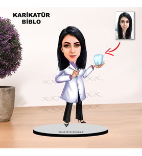 KİŞİYE ÖZEL KARİKATÜR DİŞÇİ, DİŞ TEKNİSYENİ  TASARIMLI KADIN BİBLO XKBK6