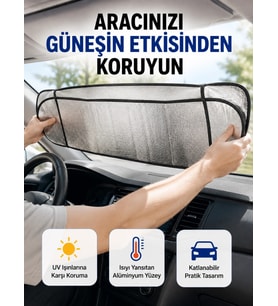 Metalize Reflektör Yüzeyli UV Koruyucu Araç Güneşliği – Serin ve Güvenli Sürüşler İçin
