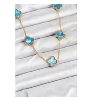 Mey İthalat® 316L Çelik Zincir Gold Buz Mavisi Renk Yonca Kolye