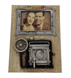 Vintage Fotoğraf Makinesi Tasarımlı Ahşap Metal Fotoğraf Çerçevesi