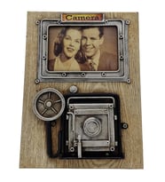 Vintage Fotoğraf Makinesi Tasarımlı Ahşap Metal Fotoğraf Çerçevesi