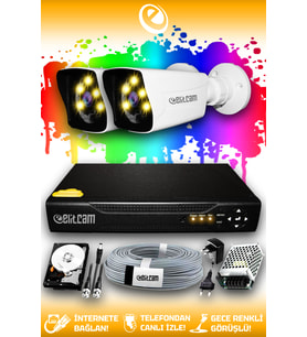 ELITCAM 2 Kameralı Kare 2 Dış Kamera Set 250 GB HDD Full HD Renkli Gece Görüşlü Güvenlik Kamerası Sistemi