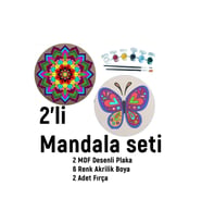 2'li Mandala Boyama Seti- Okul-aile Etkinliği-2 Ham Mdf Plaka, 6 Renk Boya,2 Fırça Model-14