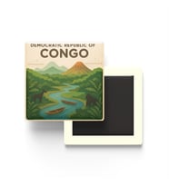 Kongo Demokratik Cumhuriyeti - Paper Cut Art - Baskılı Buzdolap Magneti Kare - 9x9 cm
